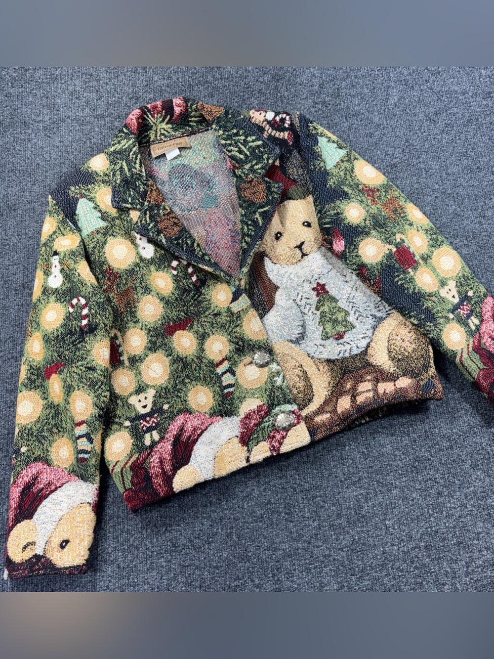 Vintage Painted Pony Tapestry Jacket Christmas Bears  Size Large